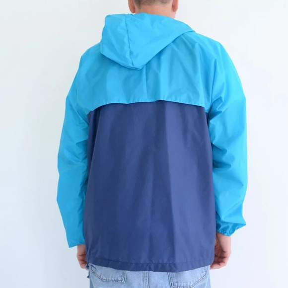 Vintage Pch Teal Navy Waterproof Nylon Hooded Half Zip Windbreaker Jacket G/L - Picture 2 of 10